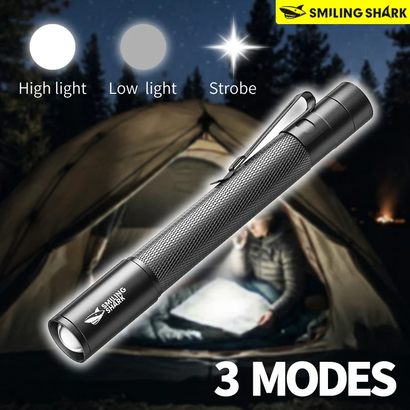 SMILING SHARK Portable Flashlight Led Super Bright Penlight Zoomable Pen Light  Working Repairing Emergency Lighting SD1211