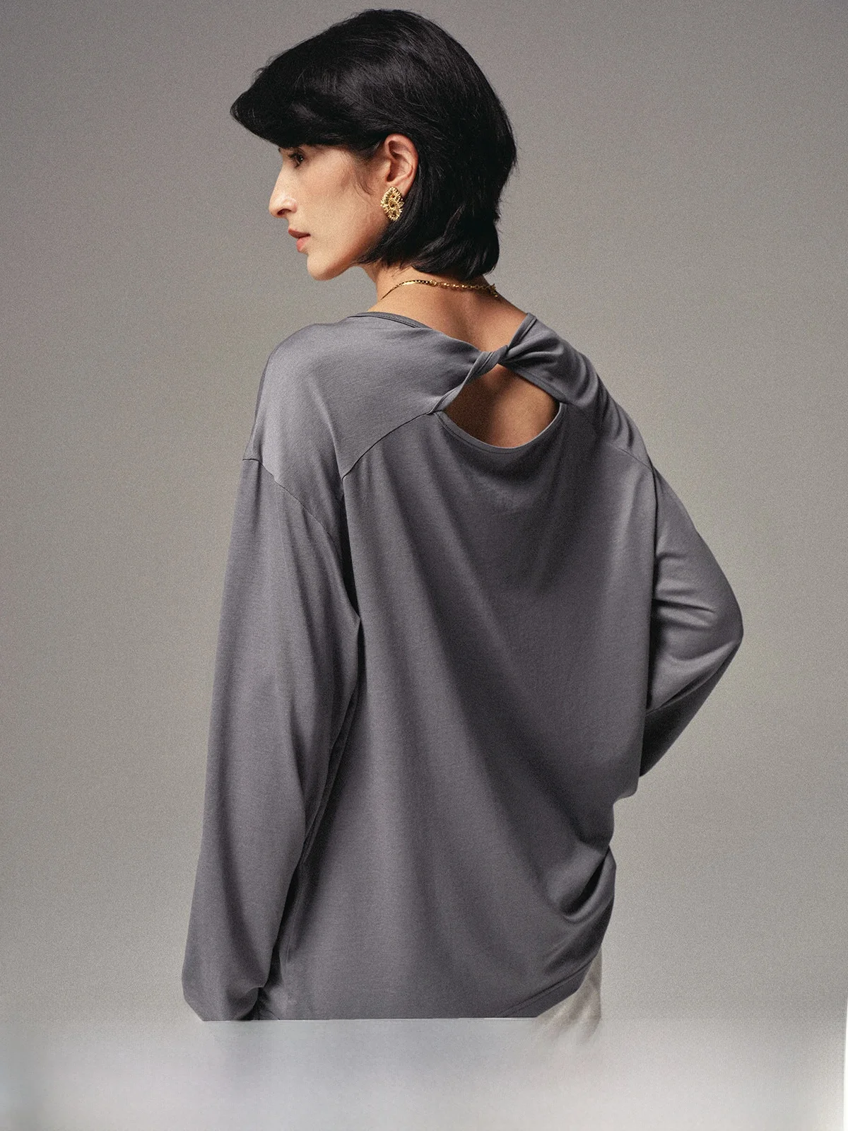 

Flowresays Straight Cotton Blend T-irt with Silk Loose Fit round Ne Long Sve Moisture ng Color for Women