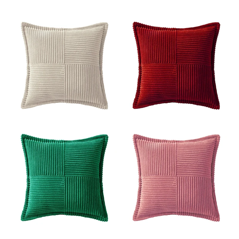 Sarung bantal Corduroy dengan sambungan sofa lembut sarung bantal Broadside bergaris dekoratif bantal lempar bertekstur mudah digunakan