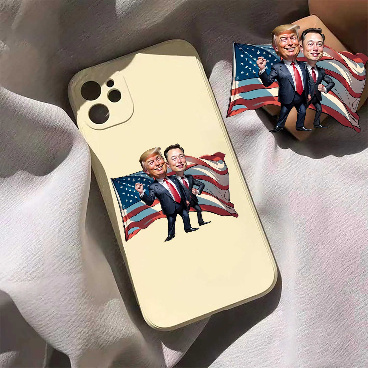 15pcs Trump Musk Flag Group Photo Sticker, Durable PVC, suitable for laptops, phone cases, tablets, skateboards, etc