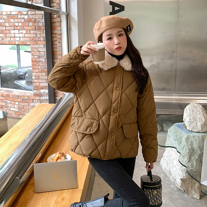 

Winter Cotton-Padded Jacket for Women Autumn New Korean Versatile Lightweight Rhombus Plaid Cotton-Padded Jacket