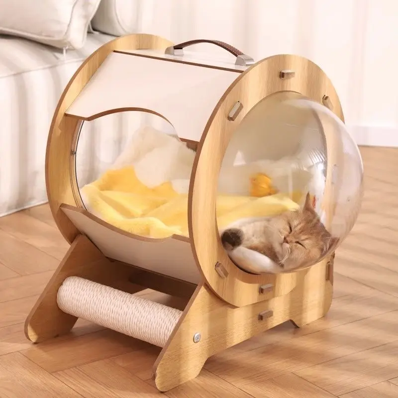 Cama cápsula de madera para gatos, nido acogedor y transpirable - imagen 3