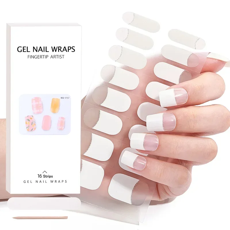 20-Streifen halbgehärtetes Gel-Nagelaufkleber-Set für UV-Lampe, vollständige Abdeckung, süße Sommer-Maniküre, DIY, Damenmode, Nagelkunst-Dekoration