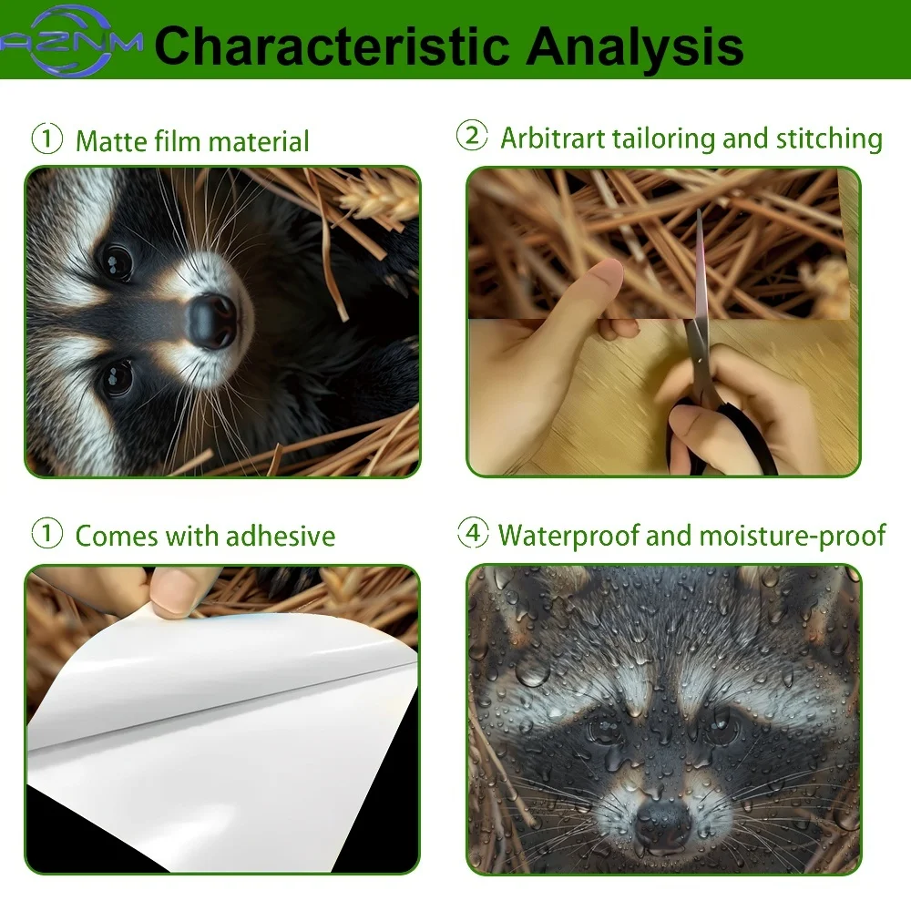 1pc, Little Raccoon in the Grass Nest Theme, Trash Can Sticker, Self-Adhesive PVC Decal, Waterproof for Outdoor Use, Suitable view 5