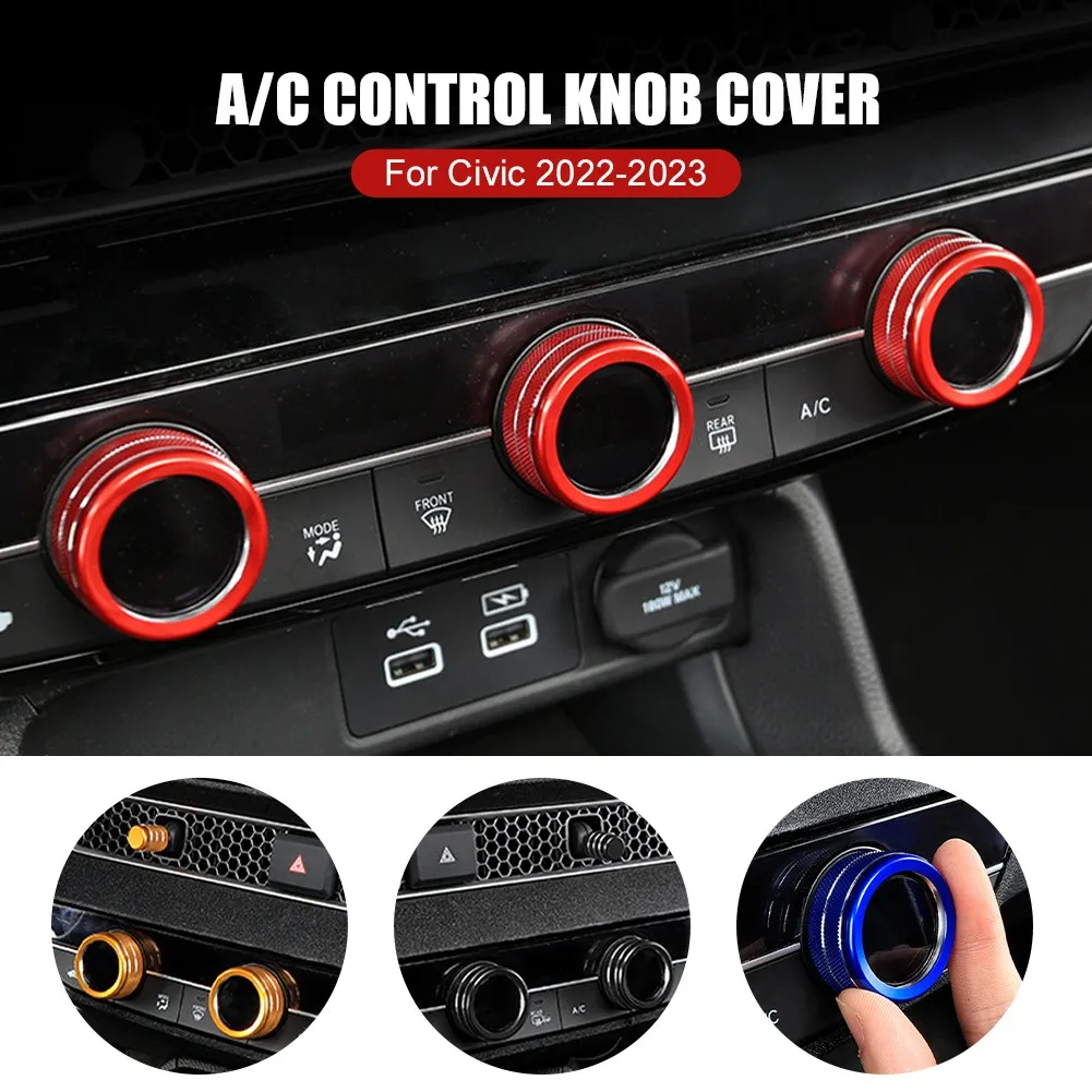 Air Conditioning Knob Cover For Honda Civic 11th Gen 2022 CRV 2023 Aluminum Alloy A/C Engine Button Outer Ring Cover Accessories