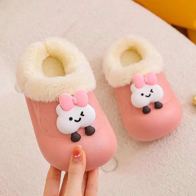 

EVA Waterproof Fleece Lined Warm Children's Winter Slippers Cute Cartoon Design for Home Use Girls Cozy Indoor Cotton Slippers