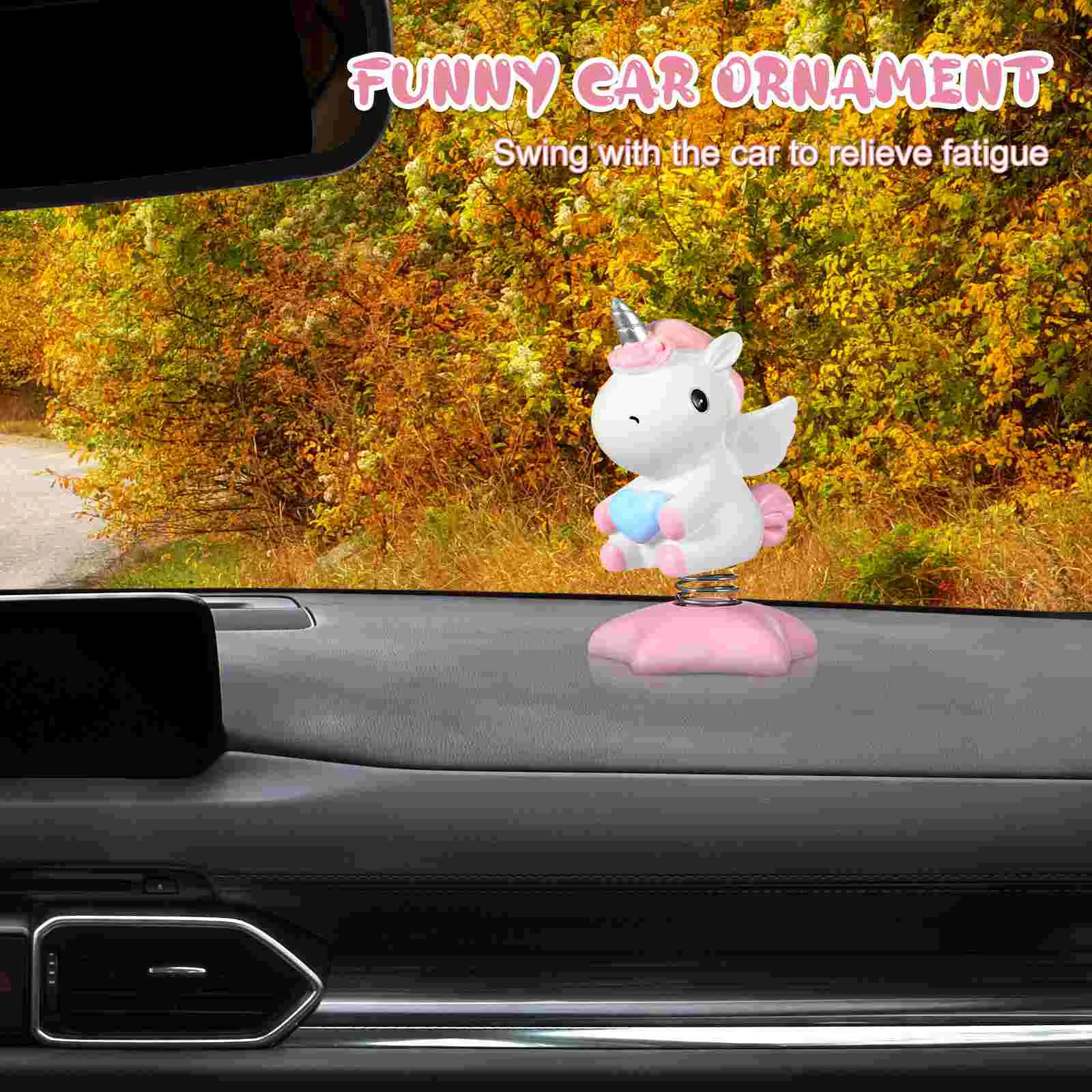 PRETYZOOM Car Dashboard Toy Shaking Head Decor Swing Unicorn Car Ornament Desktop Decor for Gift Home Party (Pink)