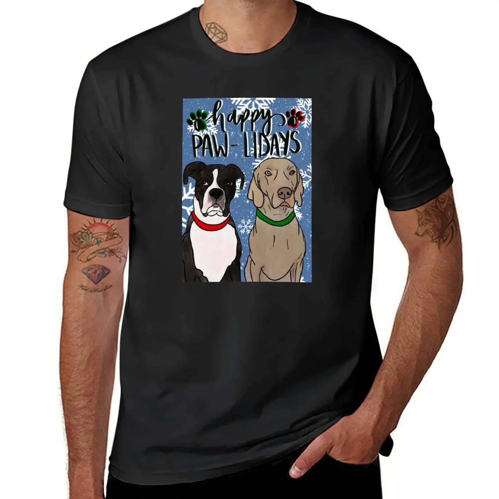 Happy pawlidays T-Shirt tops customizeds blacks plus sizes mens big and tall t shirts