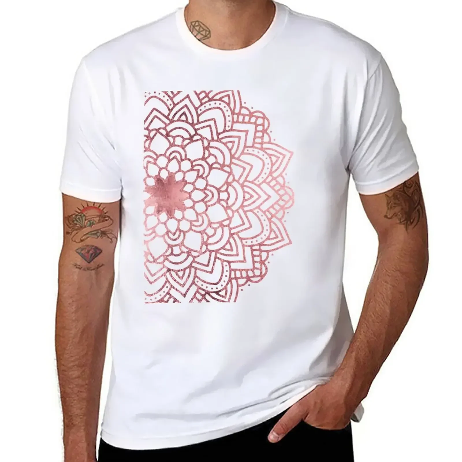 Elegant faux rose gold floral mandala T-Shirt new edition korean fashion Blouse black t-shirts for men