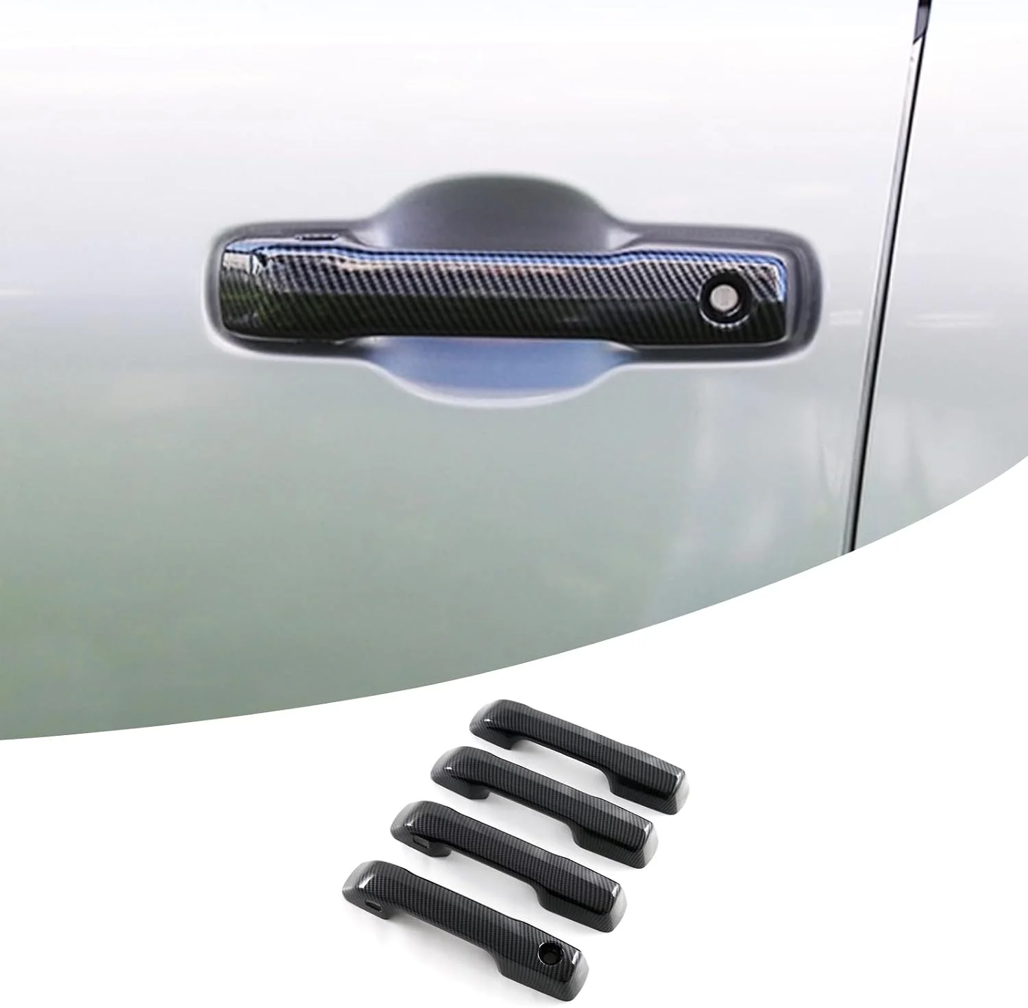 Door Handle Cover Trim with Smart Key Holes Fit for Toyota Tacoma 2024 2025 2026 Carbon Fiber Look 4PCS ABS Protection Cover