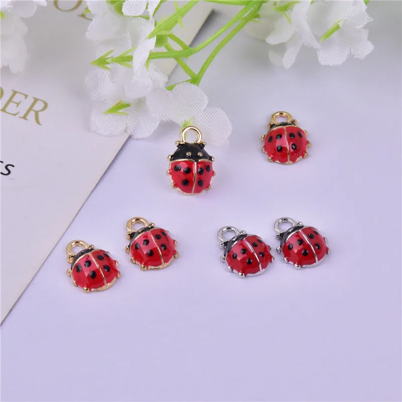 10pcs/pack 3D Style ladybug  Metal Enamel Charms for DIY Jewelry HandMade 12*9mm