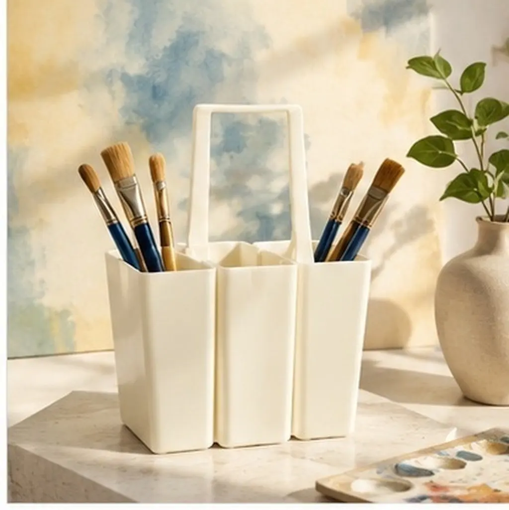 2Pcs Plastic Brush Rinser Tool Mini Water Bucket with Handle Versatile Paint Brush Cleaner Container for Household Art Studio