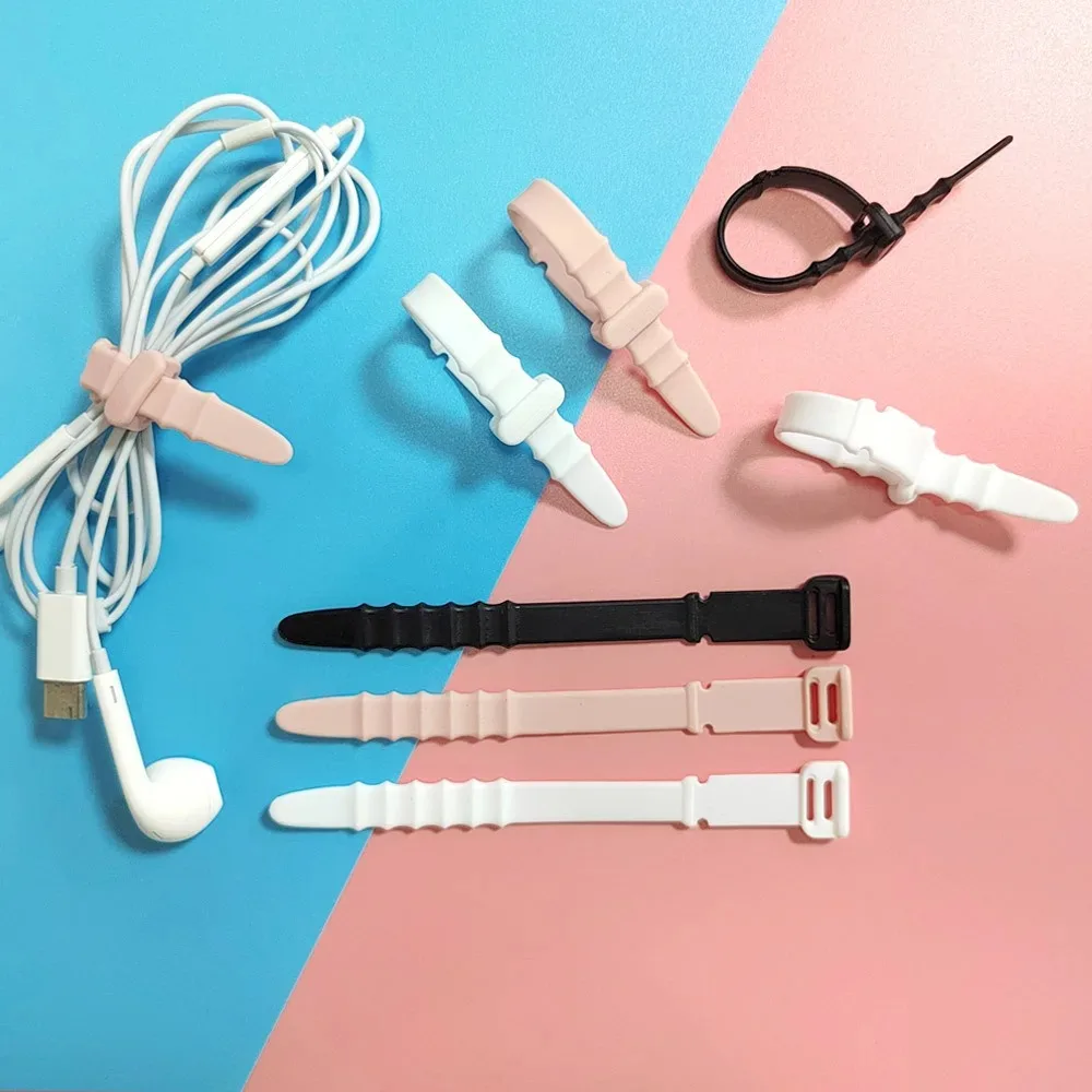 180mm Durable Silicone Organizer Cable Ties Winder Earphone Data Cable Adjustable Storage Wire Management Silicone Rope Strap
