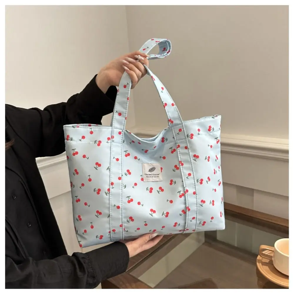 High Quality Casual Strawberry Tote Bag Trendy Large Capacity Women's Shoulder Bag Cherry Print Leisure Bag