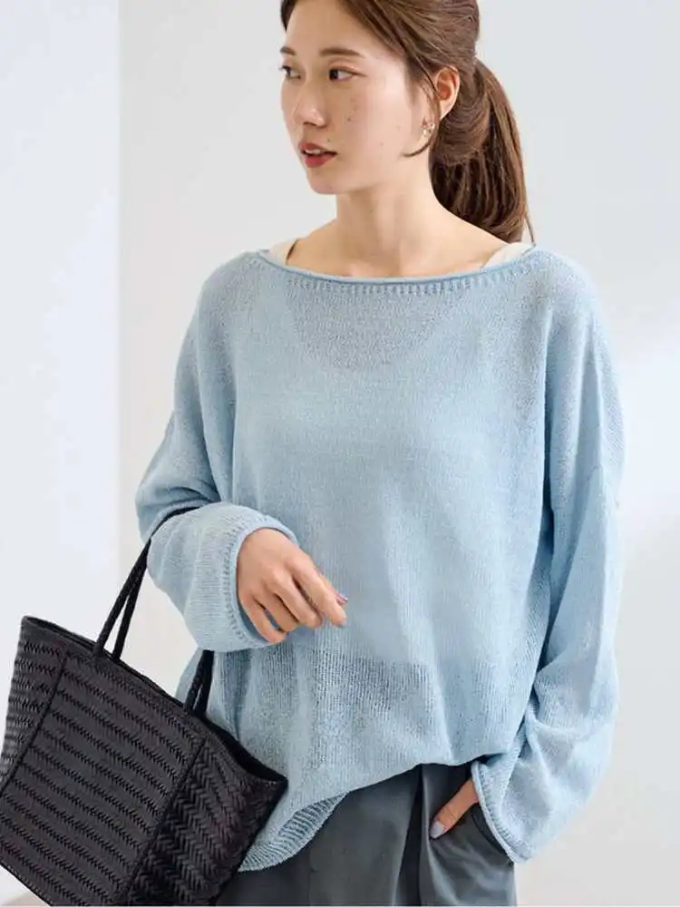 

Легкий женский топ с широким воротником из смесовой бумаговолоконной ткани, дышащий, из ткани Coolmax, в японском стиле, свободного кроя, с длинными рукавами.