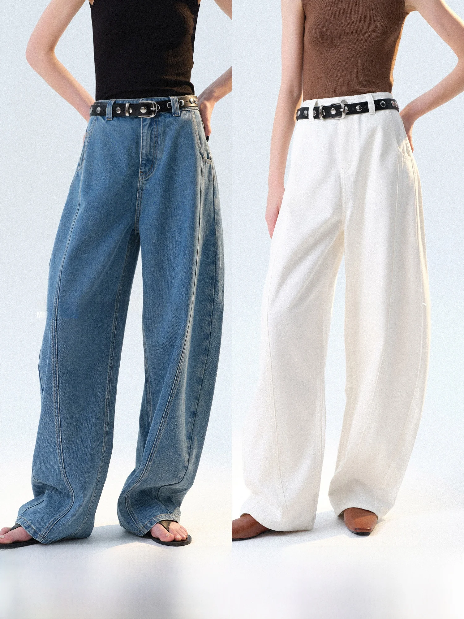 

Mogas Lazy Waed Cotton Jeans Women's All Seasons Casual Loose Fit Denim Pants Vintage Sle l Waist Zipper Closure