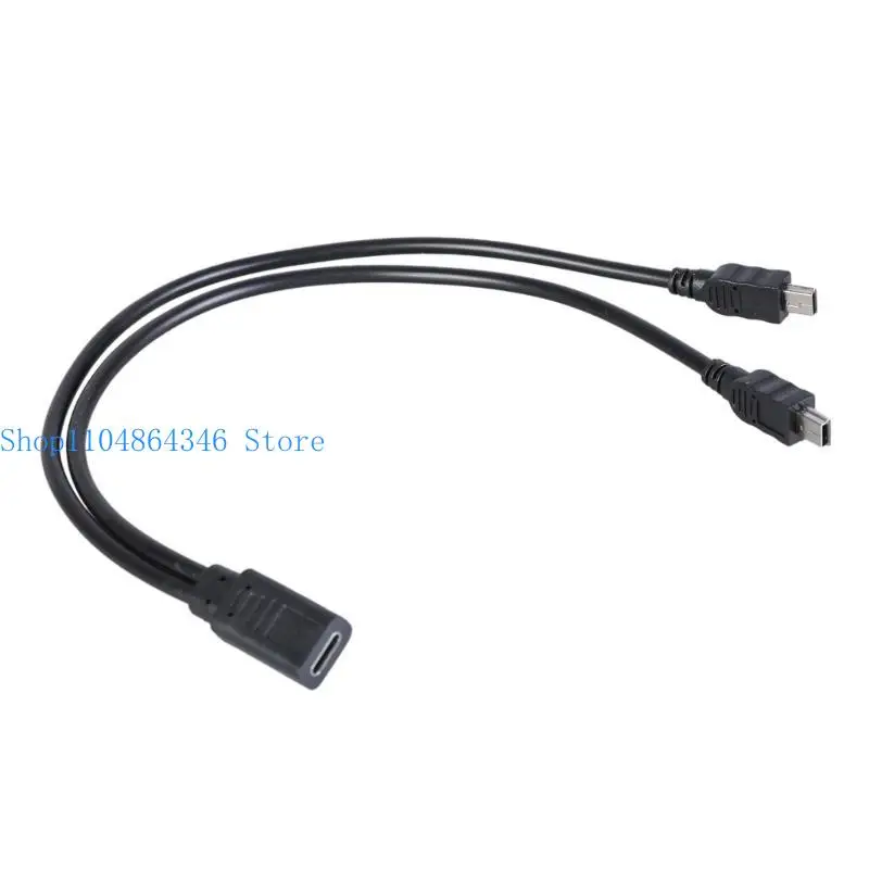 652F Type C Female to Double Mini USB 5Pin Male Splitter Extension Cable Charging Power Supply Cord for Phone Accessories