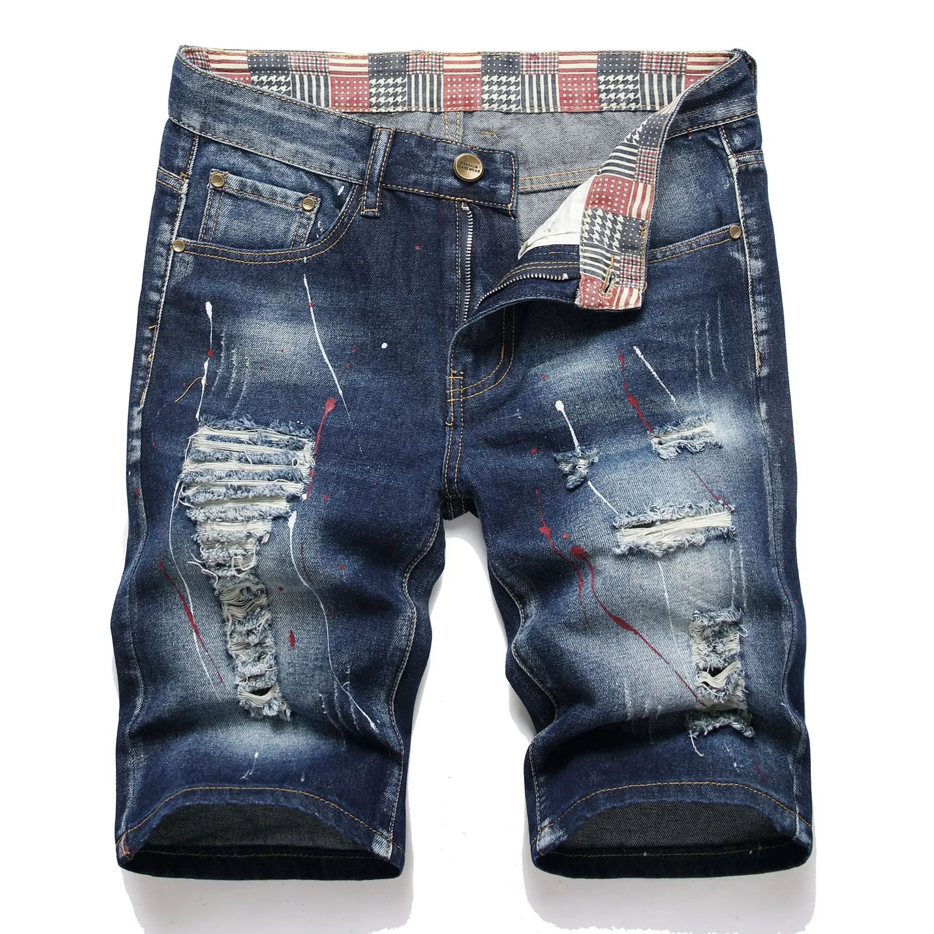 Retro Summer Men Graffiti Ripped Denim Shorts Jeans Destroyed Hole Plus Size Fifth Pants Shorts Male Brand Clothes