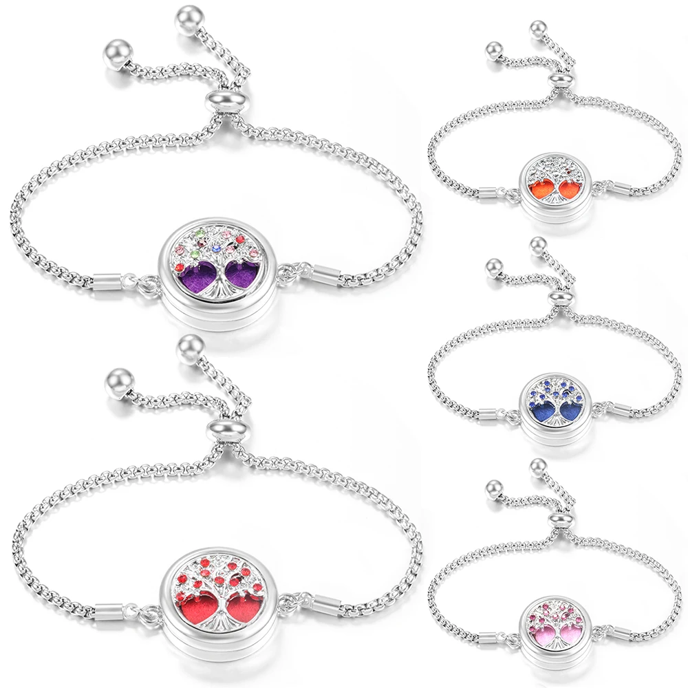 2024 New Zircon Tree of Life Aromatherapy Diffuser Perfume Locket Bracelet Adjustable Spiral Open Women Essential Oil Bracelet