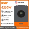 ソーラーハイブリッドインバーター、6200w、48v dc〜230v ac、120a mpptソーラー充電コントローラー、純粋な正弦波インバーター、LiFePo4に適合 1