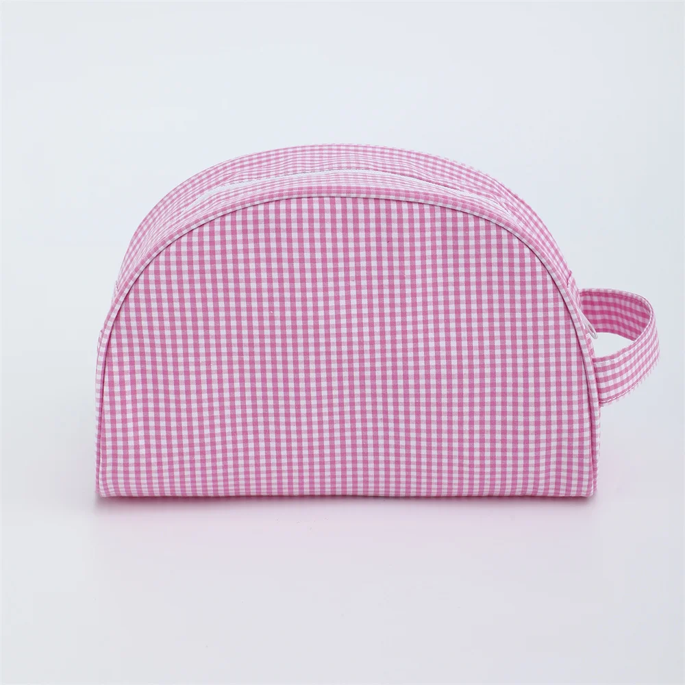 Plaid Cosmetic Bag For Women Makeup Pouch Large Travel Checkered Purse Pink/Blue Shell Bag Toiletry Bag