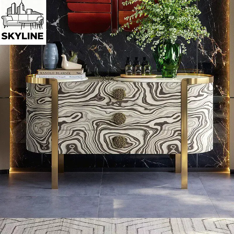 Three-bucket cabinet living room marble solid wood locker entrance partition decorative cabinet