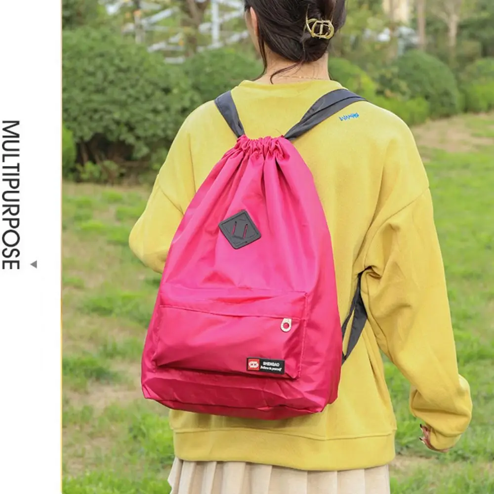 Trendy Nylon Drawstring Backpack Drawstring Large Capacity School Student Backpack Washable 5 Colors Computer Bag Unisex