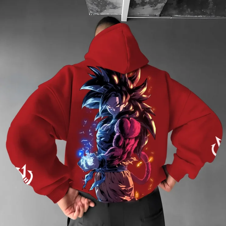 

Dragon Ball Men's Loose Edition Hoodie Autumn and Winter Wukong Battle Posture Daily Casual Anime Fans