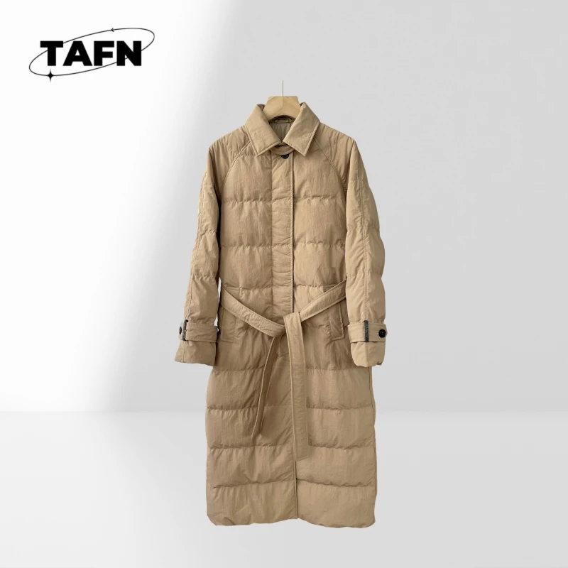 

Soft Mid-Length Coat with Belt Autumn Style Cotton Blend Long Trench Coat Simple Lapel Collar Trench Coat for AutumnAC3021