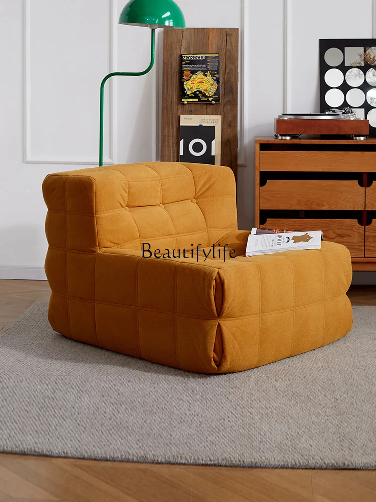 Lazy Sofa Retro Corduroy Single Sofa Corner Leisure Balcony Mid-Ancient Style Small Couch