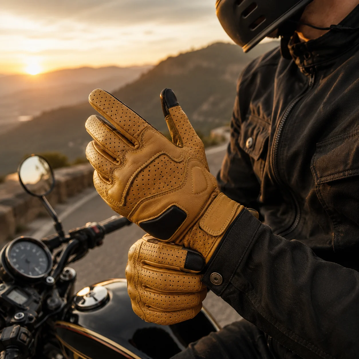 ヤギ革製オートバイグローブ-メンズ-フルフィンガー-タッチスクリーン対応-防風-通気性-バイクライディンググローブ