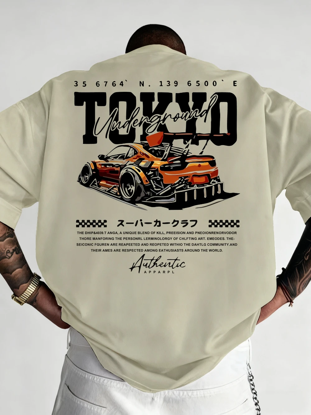 Men's Large JDM T-Shirt Japanese Drift Racing Anime Graphic Tee with Drift Car JDM Lettering Men's T-shirts for Summer
