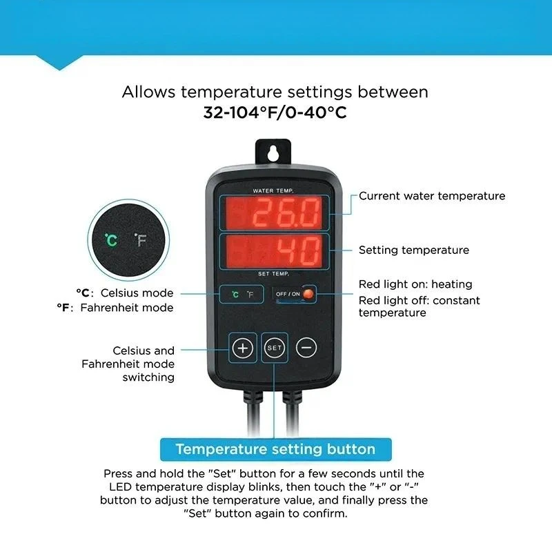 for  Titanium Stainless Steel Submersible Aquarium Heater Digital Fish Tank Water Temperature Controller