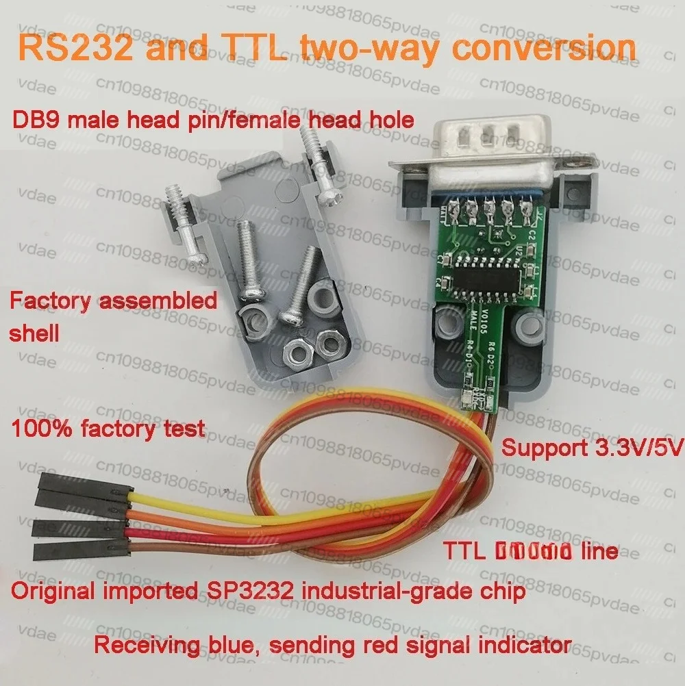 RS232-TTL Female Hole Male Pin Serial COM Port TTL Level Shell Two-Way Converter Mutual Conversion Module
