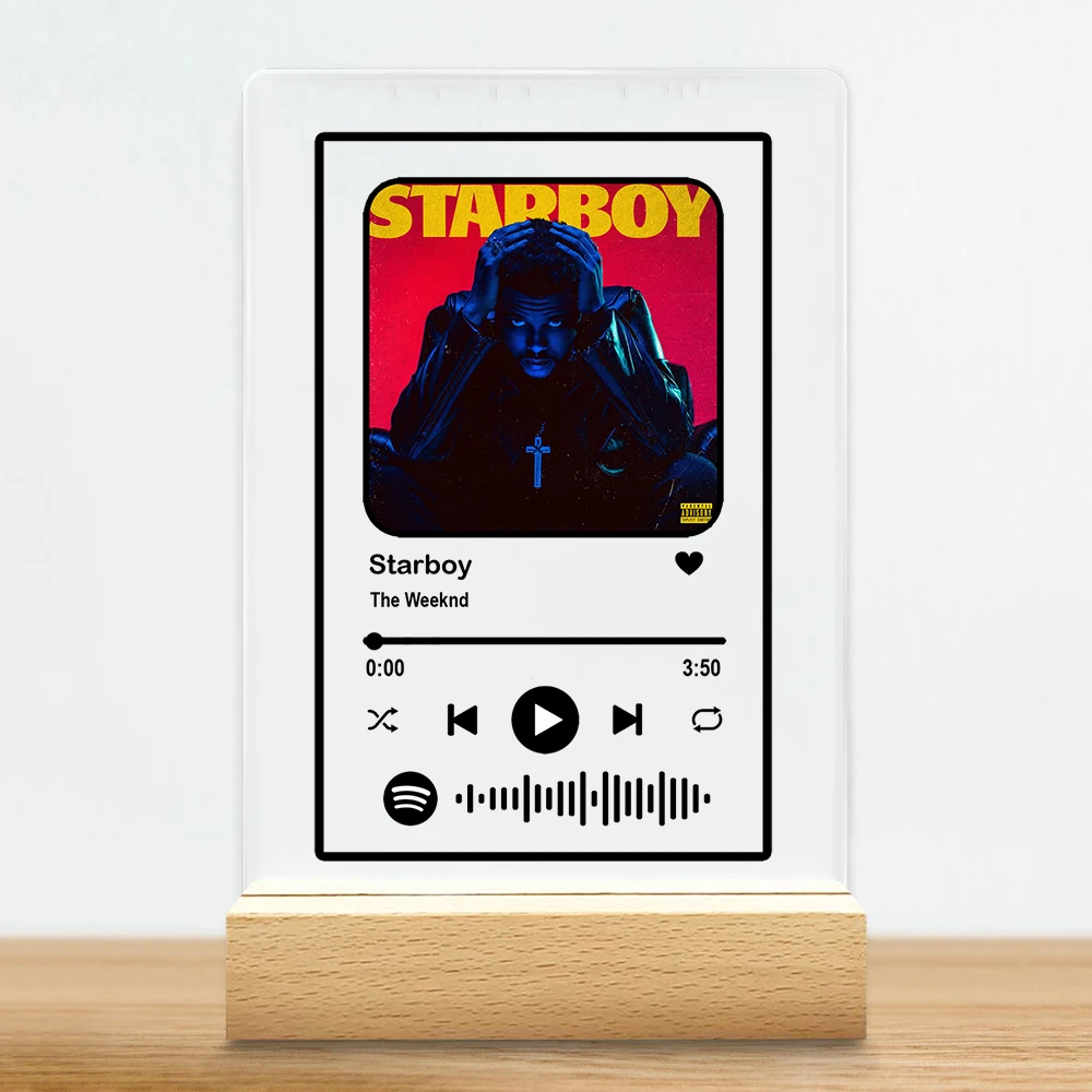 Акриловая музыкальная табличка The Weeknd, деревянная подставка, обложка альбома с песнями, игровой список, блестящие огни Starboy, подарки, украшение для домашнего офиса, стола