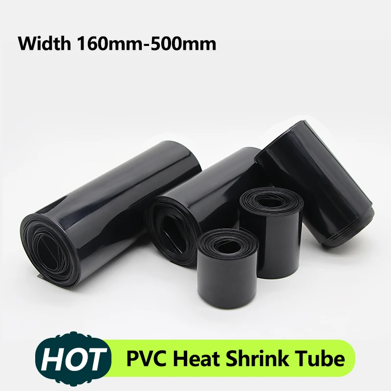 

1M~10M PVC Heat Shrink Tube 18650 Lipo Battery Pack 160mm ~ 500mm Insulated Protection Film Wrap lithium Case Cable Sleeve Black