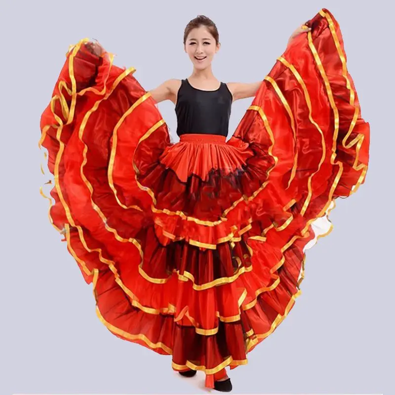 720-Grad-Frau, spanischer Flamenco-Rock, Polyester-Satin, glatt, große Schaukel, Karneval, Party, Ballsaal, Bauchtanz, Kostüme, Kleid