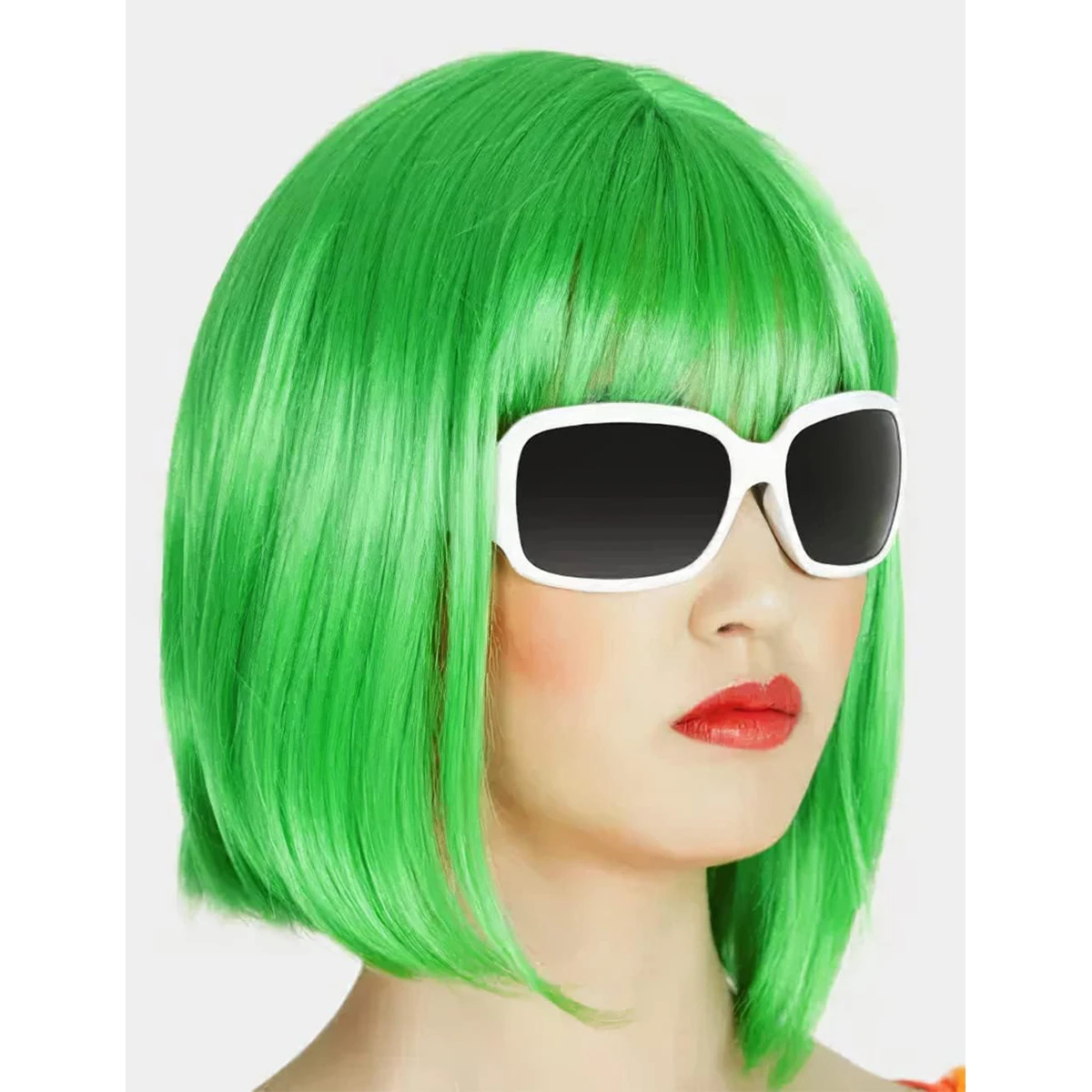 12 インチ/30 センチメートル ファッション レディース ショート ストレート フラット バングス ボブ 合成ウィッグ (グリーン)