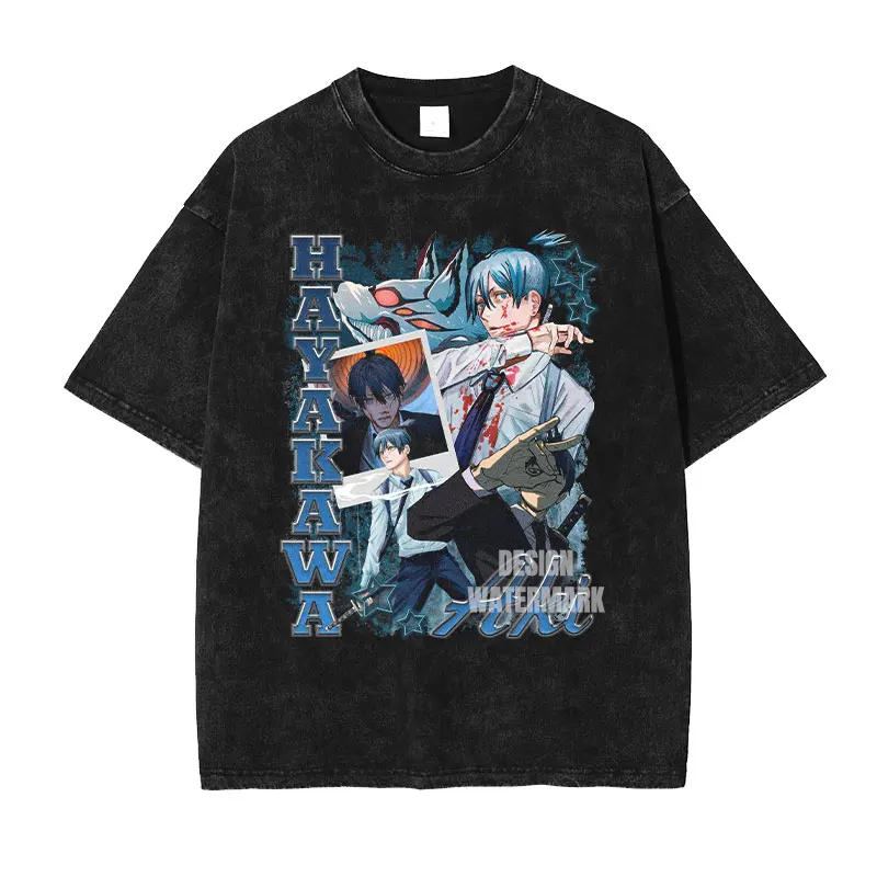 ميتاكا آسا تي شيرت خمر غسلها أنيمي C-منشار M-Man تي شيرت المتضخم ريترو ريز ماكيما السلطة السراويل كم التي شيرت القطن