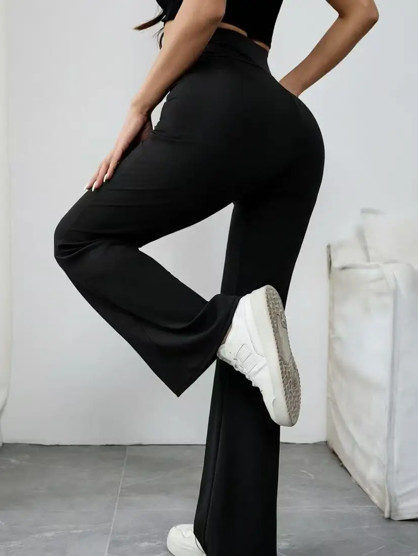 Women's High-Waisted Flare Casual Pants, High-Stretch Wide Waistband, Comfortable and Non-Binding Without Squeezing Your Tummy.