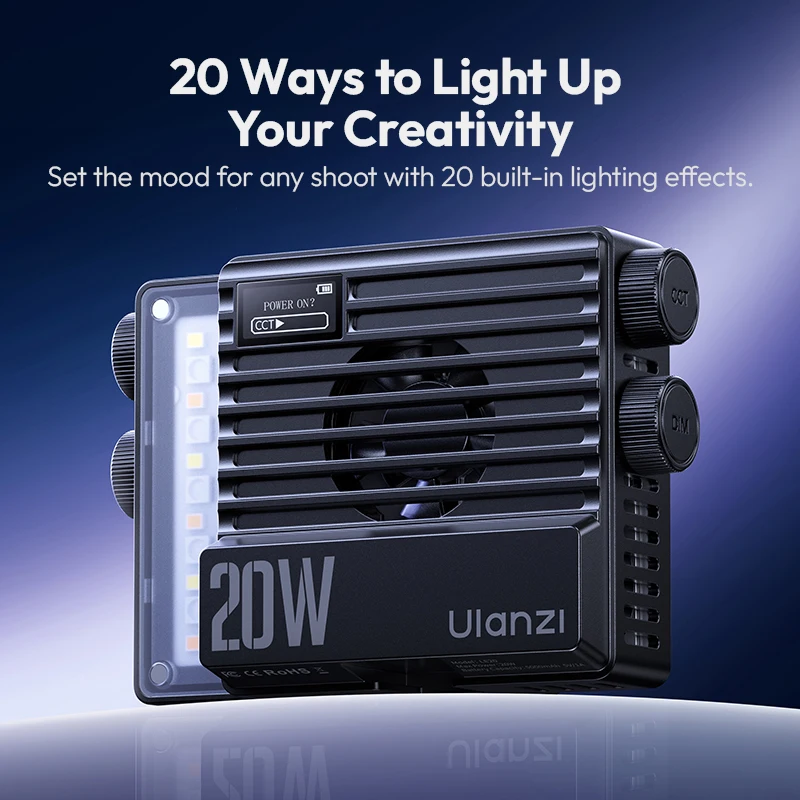 Ulanzi LE20 20W RGB مصباح الجيب بالألوان الكاملة CRI 95+ مع شحن من النوع C لصورة الطعام والحياة الساكنة والتصوير الفوتوغرافي والبث المباشر