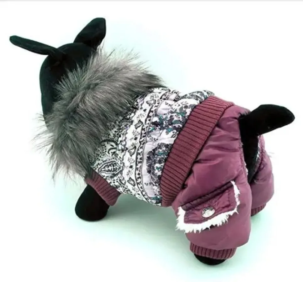 Purple Pet Dog Cat Winter Fleece Jacket Water Resistant Lined Coat Flower Pattern Clothing For Small Puppy Drop Shipping