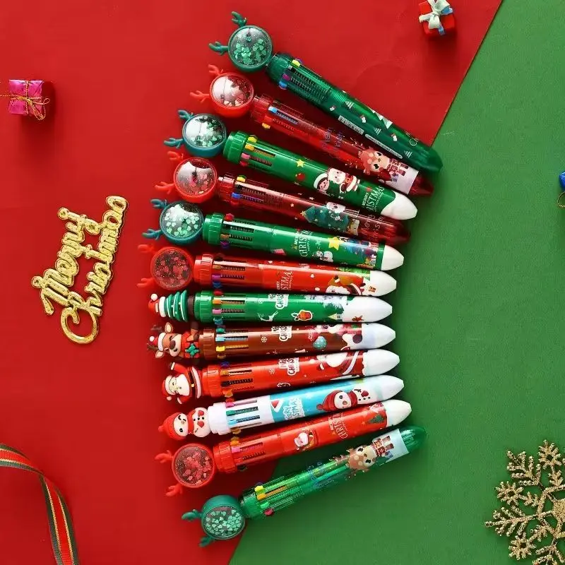 

24Pcs/Lot Cute Christmas Series 10 Color Ballpoint Pens Mix Multicolor Press Ball Pen Student School Office Stationery Xmas Gift