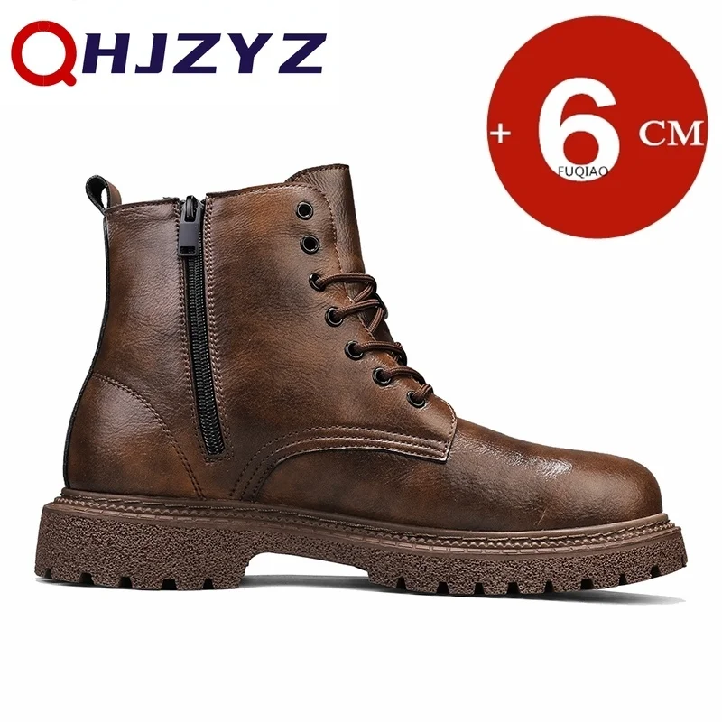 Height Increasing 6cm Invisible Men Boots Leather Outdoor Shoes Warm Non-Slip Comfortable High Elevator Ankle Boots Winter 2026