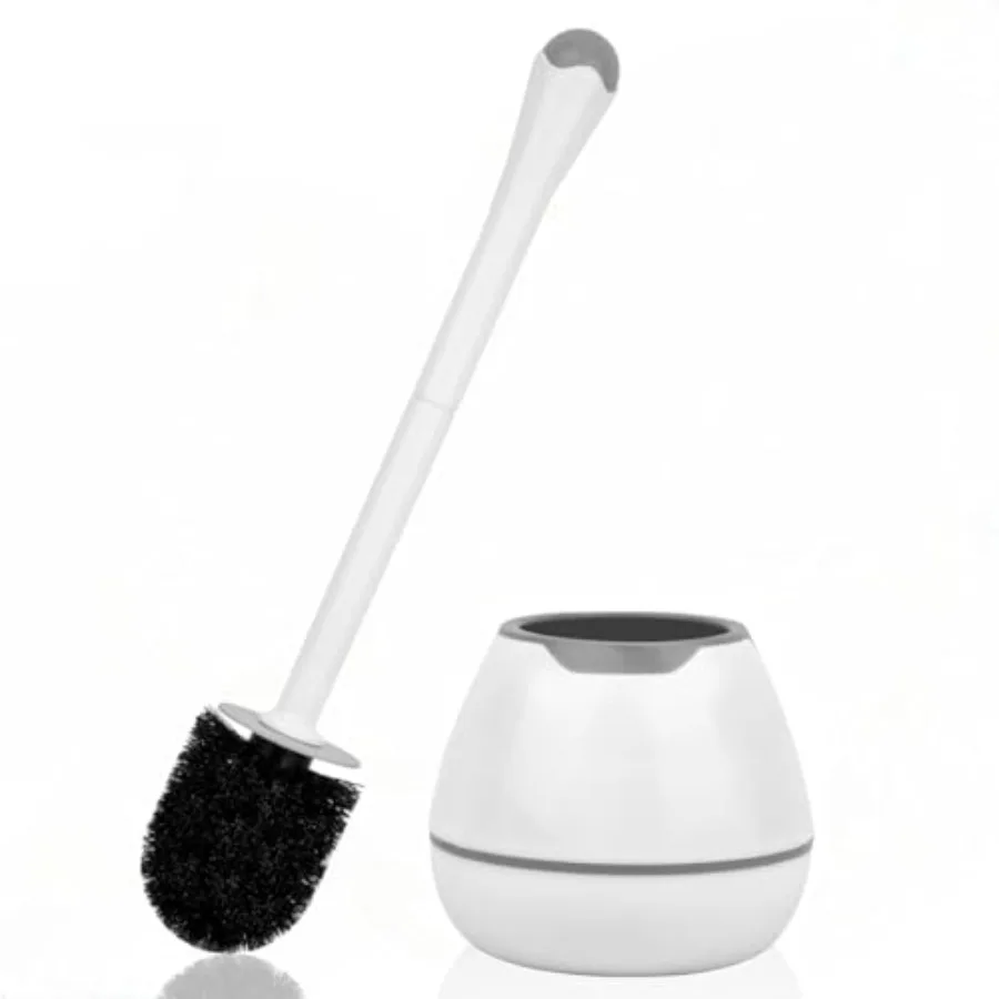 

Toilet Brush and Holder, Toilet Bowl Brush with Long Handle, Plastic Holder Easy to Hide, Drip-Proof, Easy to Assemble, Deep Cl