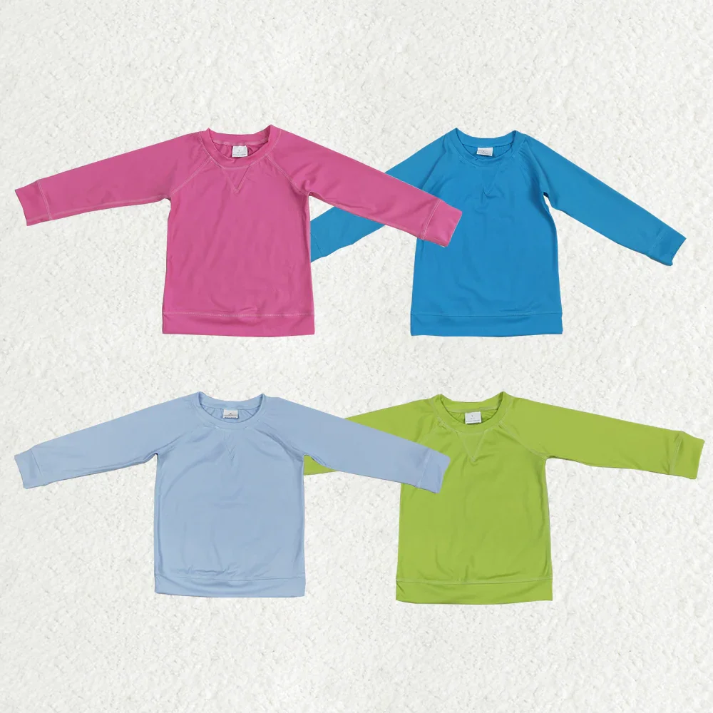 

GT0970 Wholesale Summer new arrival rts baby girl clothes Pure blue yoga long-sleeved top Boutique kids clothes boys