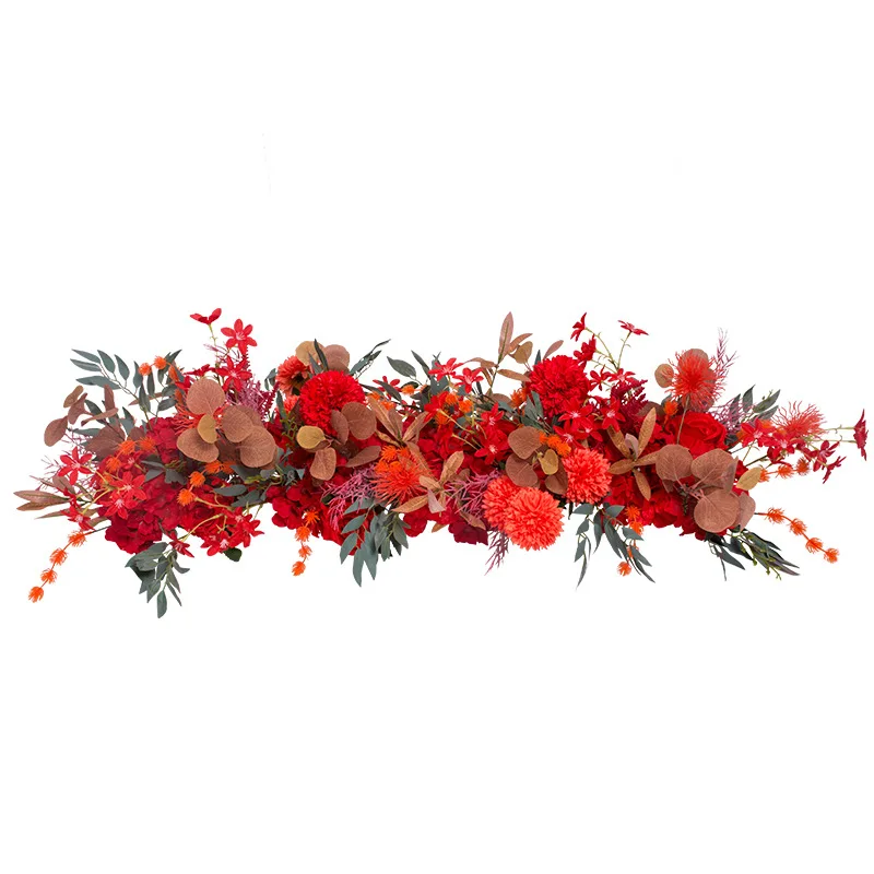 Silk red yellow rose artificial flower runner party wedding background decoration board game 1m road collar flower row