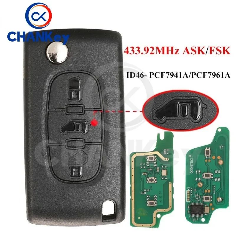 CHANKey 433Mhz ID46 Flip Remote Car Key For (Van) Citroen Dispatch Berlingo Peugeot Expert Partner 207 307 308 3008 Ce0523/536