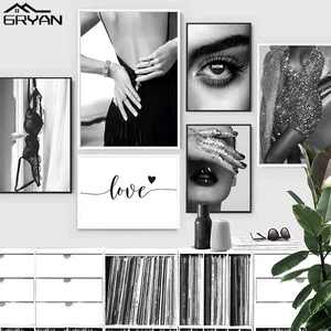 أبيض وأسود حمالة صدر قماش الفن صورة حائط للفتيات ، العناية بالعيون ، ملصق سيدة مثير ، لوحة كرة الحفلة ، مطبوعات ، ديكور الغرفة ، موضة أعلى 6 مبيعات إطار اللوحة الجنس - No6
