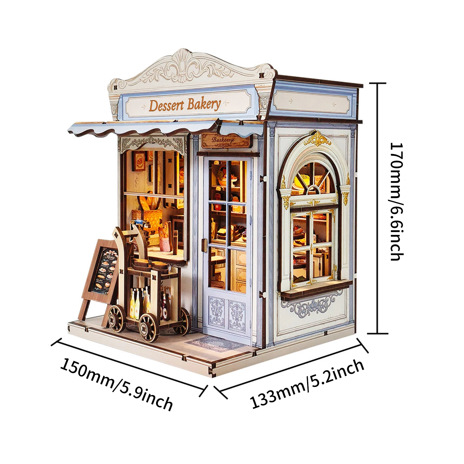 3d wooden puzzle for adults Rustic Grain Bakery book nook with lights model kit dollhouse DIY miniature house Birthday and Chris